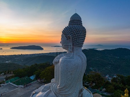 Photo for Aerial view amazing colorful sky at sunrise in front of Phuket big Buddha - Royalty Free Image