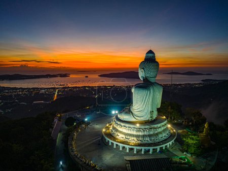 Photo for Aerial view stunning red light in twilight in front of Phuket big Buddha - Royalty Free Image