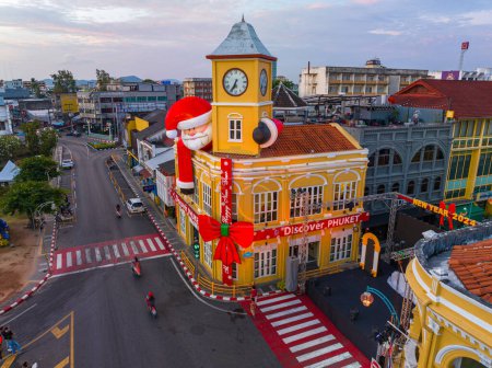 Photo for Phuket,Thailand-December,31,2023: celebrations events in Phuket Town to attract tourists.Aerial view the ancient building that are beautiful - Royalty Free Image