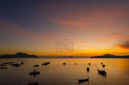 aerial view scenery yellow sky over the island at sunrise