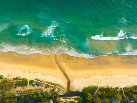 Photo for Aerial top view sea waves seamless loop on the white sand beach. - Royalty Free Image