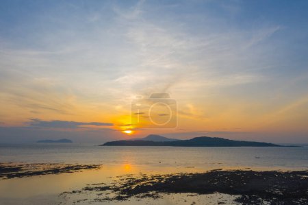 Photo for Aerial view colorful cloud at sunrise above the ocean. - Royalty Free Image