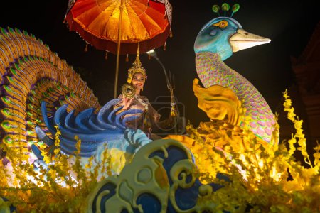 Photo for Bangkok,Thailand-April,11,2024: The stunning Songkran parade at Sanam Luang.The floats are beautifully decorated. Miss Songkran is the beauty queen of Miss Universe Thailand 2023.soft power - Royalty Free Image
