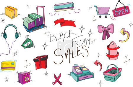 Illustration for Black Friday Sales Icon Set in Doodle Style. Isolated icons. Vetor Illustration. Part 2 - Royalty Free Image