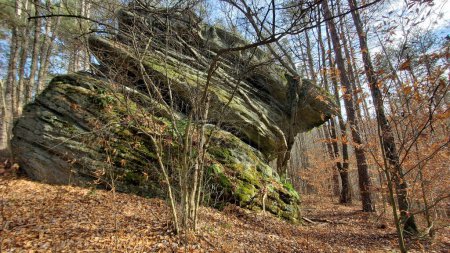 Photo for Stunning rock formations located in the Allegheny National Forest in North Central Pennsylvania; taken in late autumn with a fresh carpet of fallen leaves - Royalty Free Image