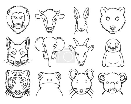 Téléchargez les illustrations : Animal Doodle vector icon set. Drawing sketch illustration hand drawn line. - en licence libre de droit