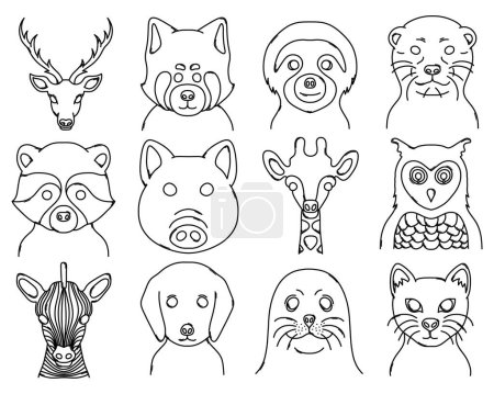 Ilustración de Animal Doodle vector icon set. Drawing sketch illustration hand drawn line. - Imagen libre de derechos