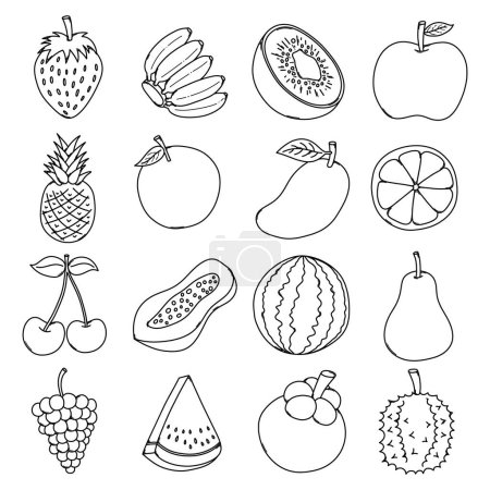 Illustration for Fruit Doodle vector icon set. Drawing sketch illustration hand drawn line. - Royalty Free Image