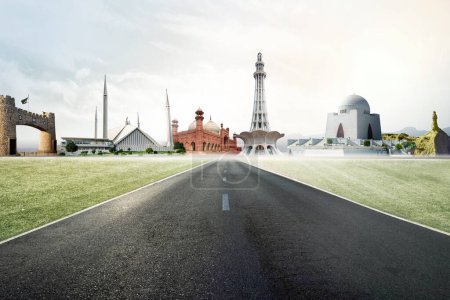 Foto de Monumentos a Pakistán. Medio ambiente. Quaid-e-Azam Tomb. Minar e Pakistan. Puerta Khyber. Mezquita Faisal. Tumba Multan. Mezquita Badshahi - Imagen libre de derechos