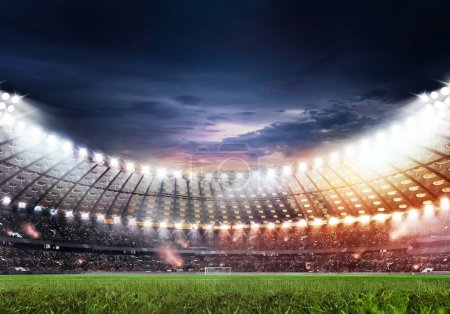 Téléchargez les photos : Stade sport bâtiment numérique 3D arrière-plan publicité arrière-plan - en image libre de droit