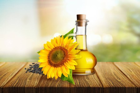 Foto de Girasoles, aceite de girasol y semillas de girasol - Imagen libre de derechos
