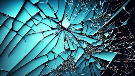 Photo for Shattered Glass Explosion on Teal Background - Royalty Free Image