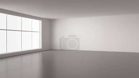 Chambre vide spacieuse avec grande fenêtre et murs blancs