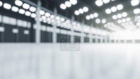 Blurred Spacious Industrial Warehouse with Bright Lighting
