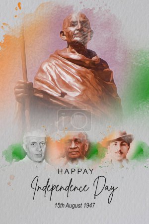Téléchargez les photos : Jour de l'indépendance de l'Inde 15 août 1947 avec Vallabhbhai Jhaverbhai Patel, Mahatma Gandhi Jayanti, Bhagat Singh et Pandit Jawaharlal Nehru illustration de dessin numérique - en image libre de droit