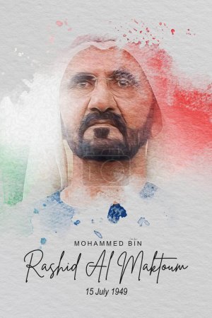 Photo for Portrait of His Highness Sheikh Mohammed bin Rashid Al Maktoum e President and, Prime Minister of United Arab Emirates and Ruler of Dubai digital drawing illustration - Royalty Free Image