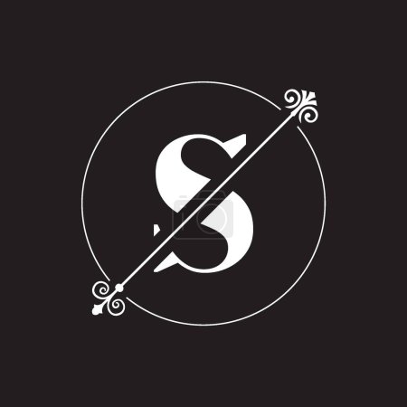 Ilustración de S Carta Logotipo con círculo y línea diagonal decorado con motivos - Imagen libre de derechos