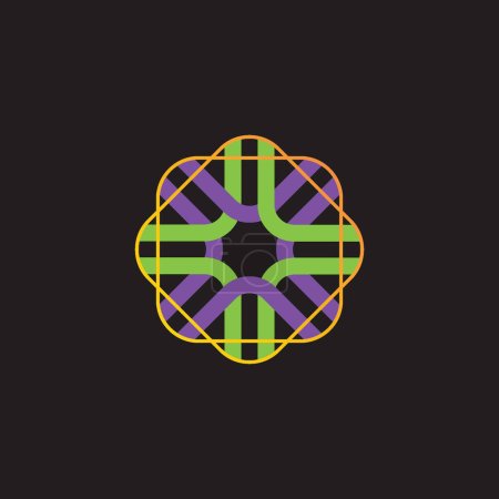 Téléchargez les illustrations : Conception géométrique hexagonale de symbole avec la couleur verte et violette - en licence libre de droit