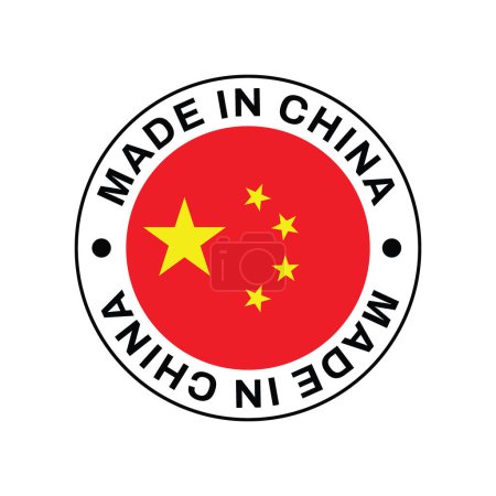 Ilustración de Hecho en el sello del círculo de China con la bandera en la ilustración del vector de fondo blanco. - Imagen libre de derechos
