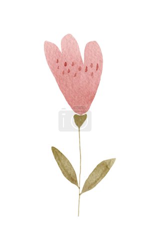Einfache abstrakte handgezeichnete rote Blume. Frühling botanische flache Aquarell-Illustration. Perfekt für Muster, Aufkleber, Einladungen, Poster, Grußkarten. Volksblumen im Stil des mittleren Jahrhunderts 