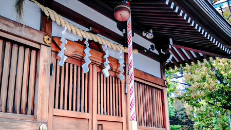 Photo for Hamamachi Shrine, a shrine in Nihonbashi-Hamamachi, Chuo-ku, Tokyohttps://youtu.be/tSSHQ3u4JkkIt is located within the redeveloped Tornare Nihonbashi-Hamamachi grounds.It is said to have been enshrined as Shimazu Inari Daimyojin in the Shimazu - Royalty Free Image