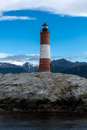 end of the world lighthouse in ushuaia argentina on an island of rocks in the beagle channel 