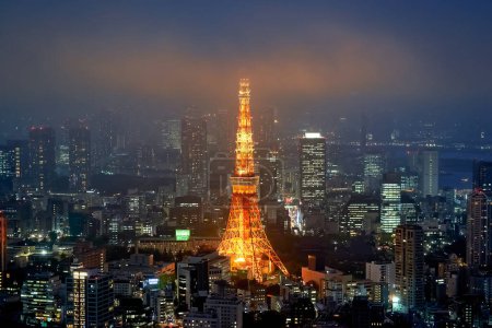 Photo for Japan. Tokyo. Aerial view of Tokyo Tower at dusk - Date: 21 - 04 - 2023 - Royalty Free Image