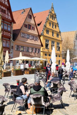 Photo for Germany Bavaria Romantic Road. Historische Altstadt Dinkelsbuhl. Old Town. People eating out - Date: 22 - 04 - 2023 - Royalty Free Image