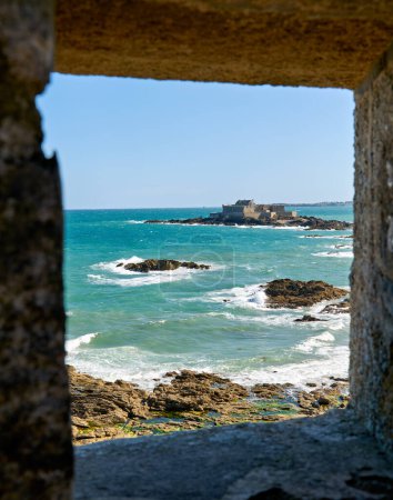 Photo for Saint Malo Brittany France. Framed view of the Fort National - Date: 05 - 08 - 2023 - Royalty Free Image