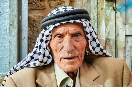 Photo for Jerusalem Israel. Portrait of a palestinian man in the souq of the old city - Date: 26 - 09 - 2023 - Royalty Free Image