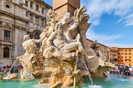 Photo for Rome Lazio Italy. Fontana dei Quattro Fiumi (Fountain of the Four Rivers) is a fountain in the Piazza Navona. It was designed in 1651 by Gian Lorenzo Bernini for Pope Innocent X - Date: 02 - 11 - 2023 - Royalty Free Image