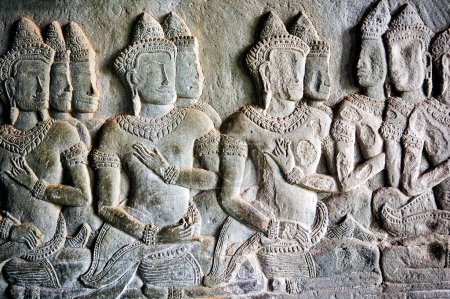 Photo for Bas relief depicting Apsara Dancers. Khmer culture, Angkor Wat, Siem Reap, Cambodia - Date: 11 - 08 - 2023 - Royalty Free Image