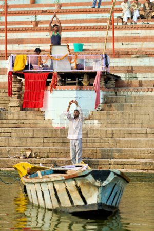 Photo for India. Varanasi Benares Uttar Pradesh. Sacred ablutions on the river Ganges - Date: 02 - 01 - 2023 - Royalty Free Image