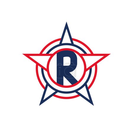 Buchstabe R Star Logo Design. Patriotisches R-Logo-Konzept innerhalb von Star
