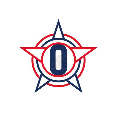 Buchstabe O Star Logo Design. Patriotisches O-Logo-Konzept innerhalb des Sterns