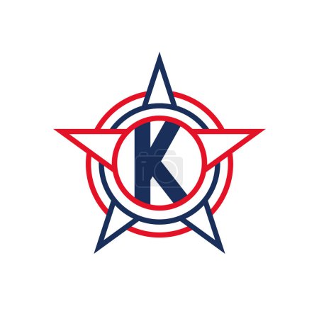 Buchstabe K Star Logo Design. Patriotisches K-Logo-Konzept innerhalb von Star