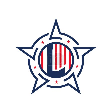 American Patriotic L Logo with Star and Flag. Letter L Patriotic Logo Design