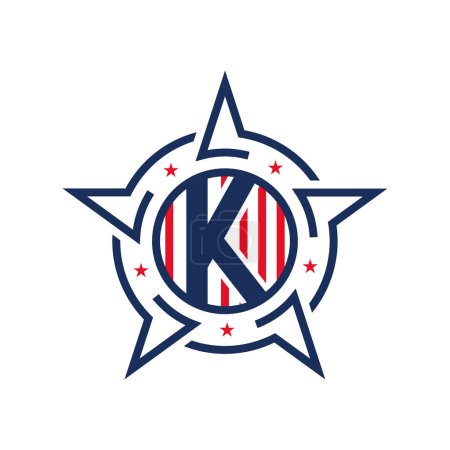 American Patriotic K Logo with Star and Flag. Letra K Diseño de Logo Patriótico