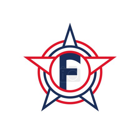 Buchstabe F Star Logo Design. Patriotisches F-Logo-Konzept innerhalb von Star