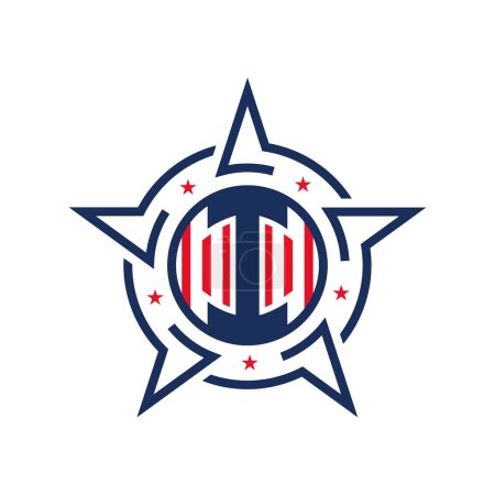 Logo Americano Patriótico I con Estrella y Bandera. Carta I Diseño de Logo Patriótico