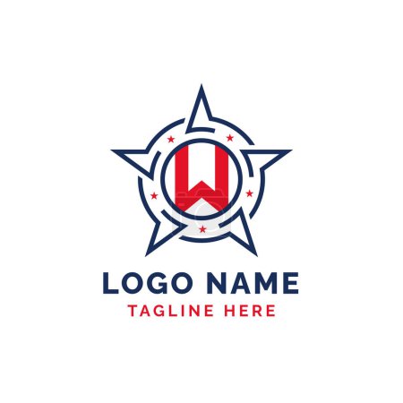 Buchstabe W Star Patriotisches Logo Design. Patriotisches W-Logo mit Stern