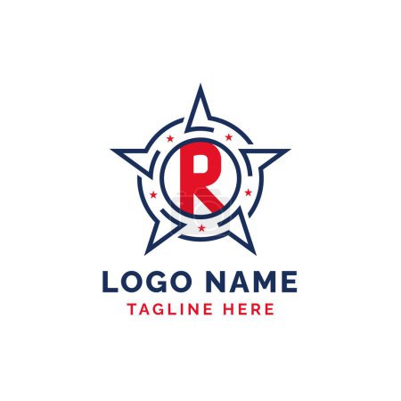Buchstabe R Star Patriotisches Logo Design. Patriotisches R-Logo mit Stern