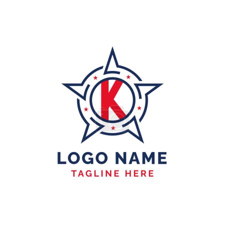 Buchstabe K Star Patriotisches Logo Design. Patriotisches K-Logo mit Stern