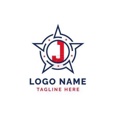 Buchstabe J Star Patriotisches Logo Design. Patriotisches J-Logo mit Stern