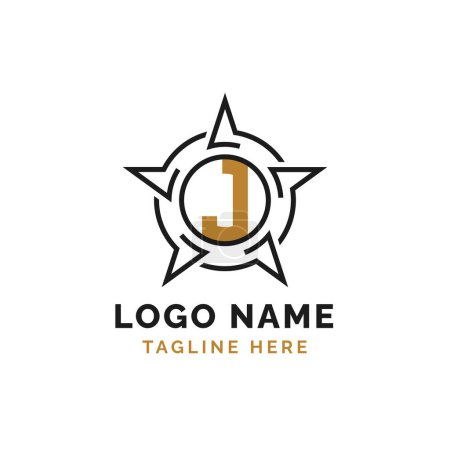 Letra J Star Logo Design. Logotipo del alfabeto J con estrella