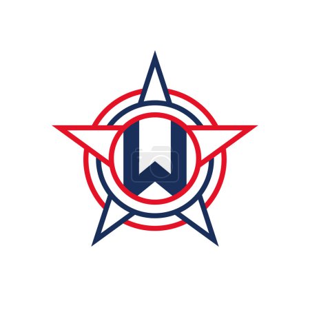 Buchstabe W Star Logo Design. Patriotisches W-Logo-Konzept innerhalb des Sterns