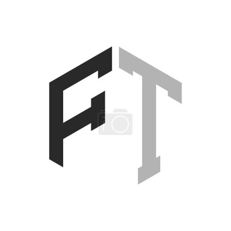 Téléchargez les illustrations : Modèle unique moderne de conception de logo FT lettre hexagone. Élégant concept initial de logo FT Letter - en licence libre de droit