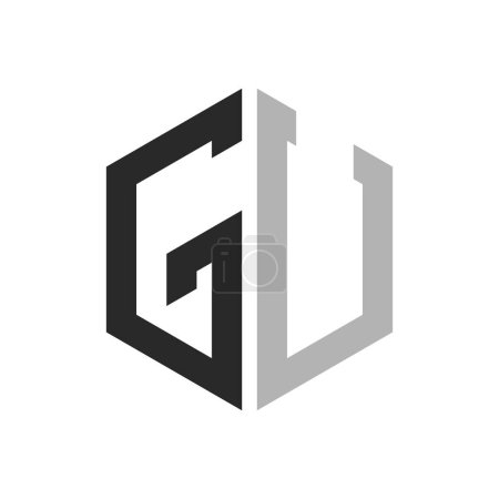 Modèle de conception de logo unique moderne hexagone lettre GU. Élégant concept initial de logo de lettre GU