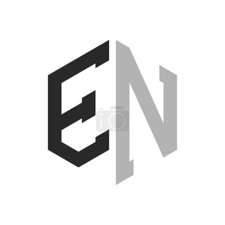Modèle unique moderne de conception de logo de lettre hexagonale EN. Élégant concept initial de logo de lettre EN