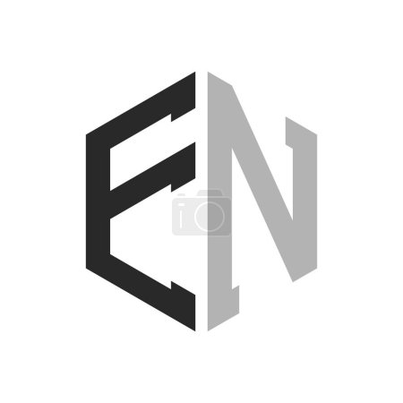 Modèle unique moderne de conception de logo de lettre hexagonale EN. Élégant concept initial de logo de lettre EN